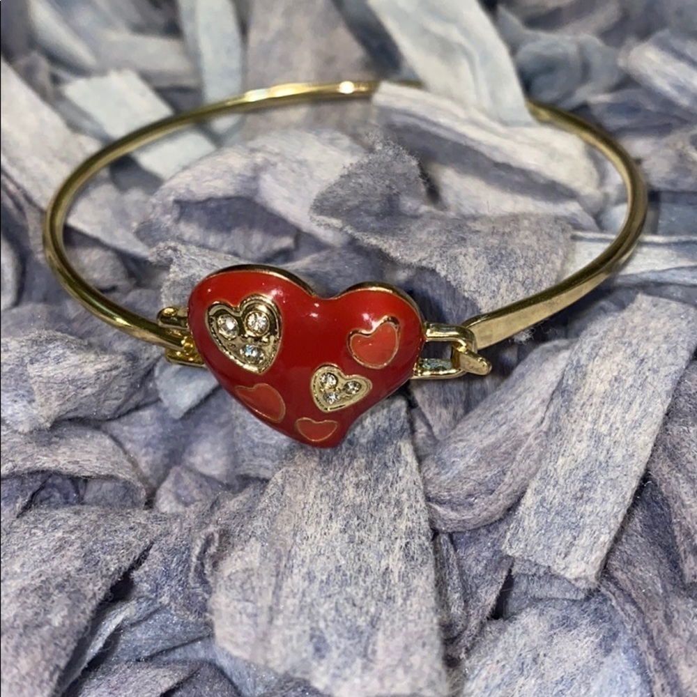 Heart clamp bracelet. Red and gold tone. NWOT